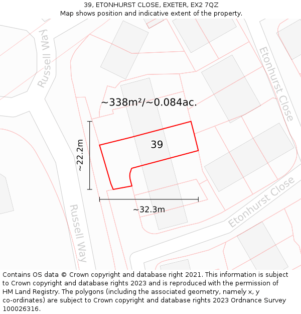 39, ETONHURST CLOSE, EXETER, EX2 7QZ: Plot and title map