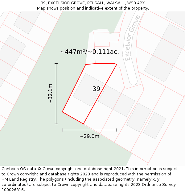 39, EXCELSIOR GROVE, PELSALL, WALSALL, WS3 4PX: Plot and title map