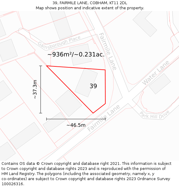 39, FAIRMILE LANE, COBHAM, KT11 2DL: Plot and title map