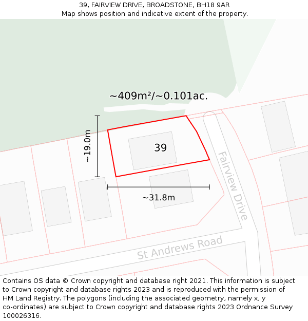 39, FAIRVIEW DRIVE, BROADSTONE, BH18 9AR: Plot and title map