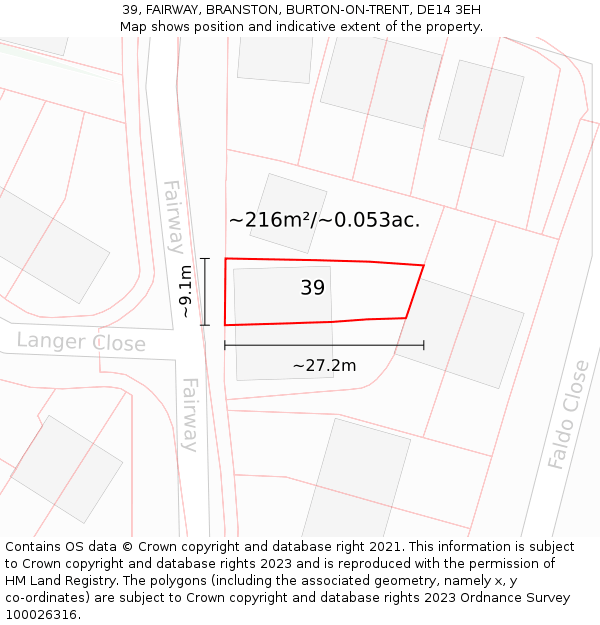 39, FAIRWAY, BRANSTON, BURTON-ON-TRENT, DE14 3EH: Plot and title map