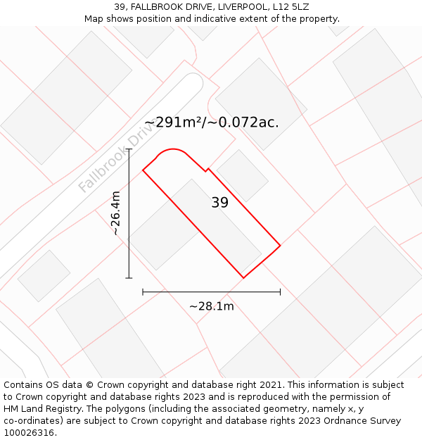 39, FALLBROOK DRIVE, LIVERPOOL, L12 5LZ: Plot and title map