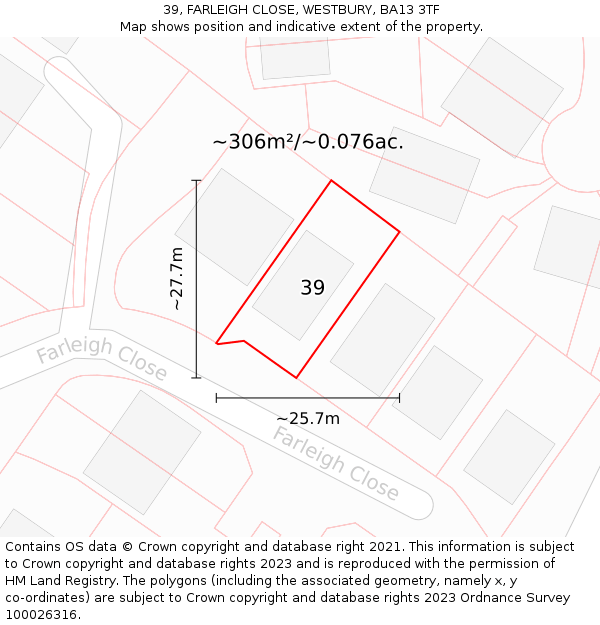 39, FARLEIGH CLOSE, WESTBURY, BA13 3TF: Plot and title map