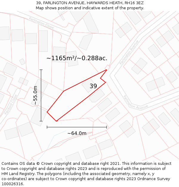 39, FARLINGTON AVENUE, HAYWARDS HEATH, RH16 3EZ: Plot and title map
