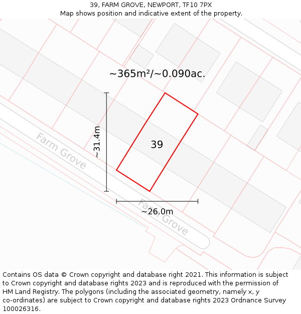 39, FARM GROVE, NEWPORT, TF10 7PX: Plot and title map