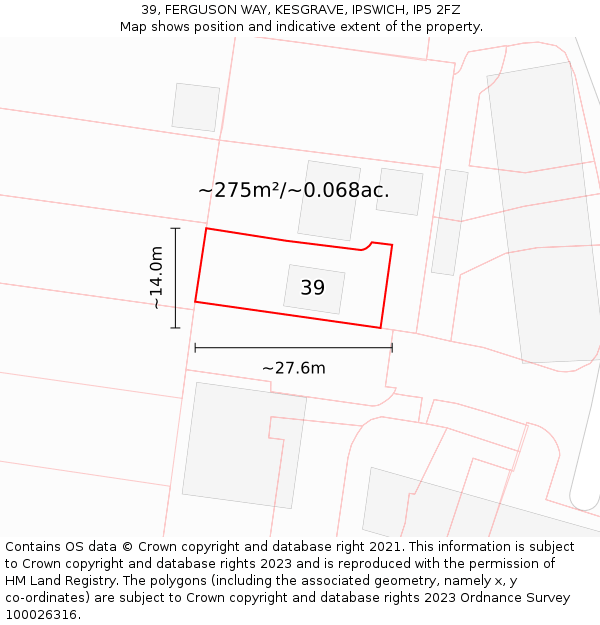 39, FERGUSON WAY, KESGRAVE, IPSWICH, IP5 2FZ: Plot and title map