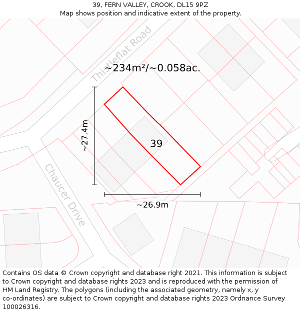 39, FERN VALLEY, CROOK, DL15 9PZ: Plot and title map