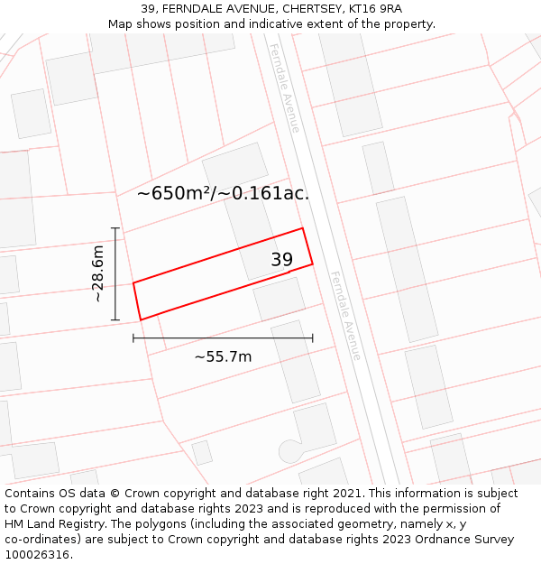 39, FERNDALE AVENUE, CHERTSEY, KT16 9RA: Plot and title map