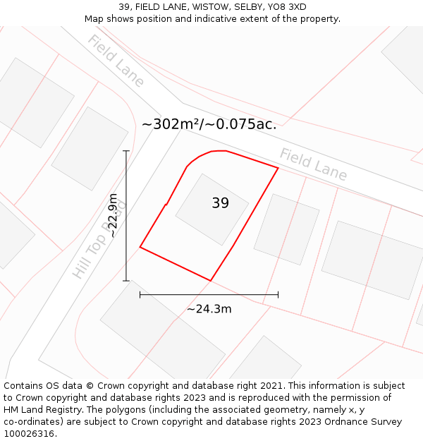 39, FIELD LANE, WISTOW, SELBY, YO8 3XD: Plot and title map