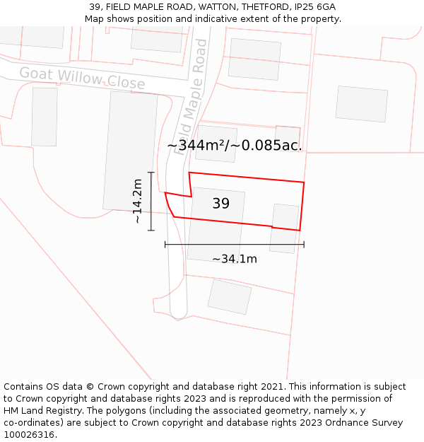 39, FIELD MAPLE ROAD, WATTON, THETFORD, IP25 6GA: Plot and title map