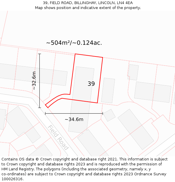 39, FIELD ROAD, BILLINGHAY, LINCOLN, LN4 4EA: Plot and title map