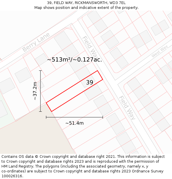 39, FIELD WAY, RICKMANSWORTH, WD3 7EL: Plot and title map