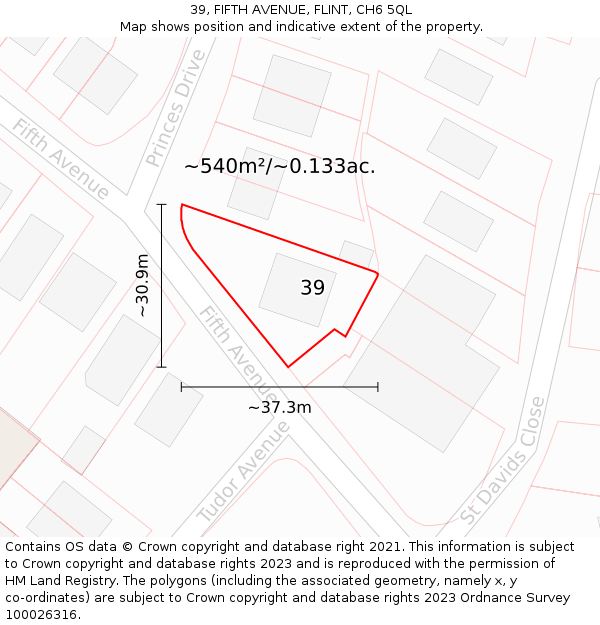 39, FIFTH AVENUE, FLINT, CH6 5QL: Plot and title map