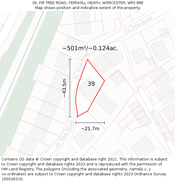 39, FIR TREE ROAD, FERNHILL HEATH, WORCESTER, WR3 8RE: Plot and title map
