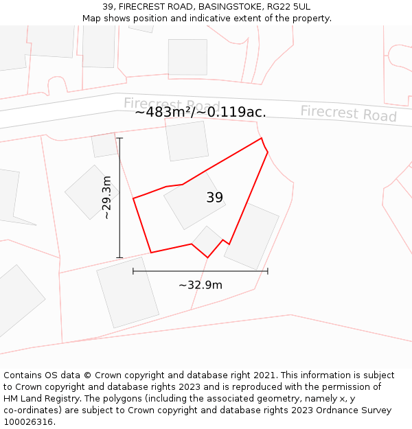 39, FIRECREST ROAD, BASINGSTOKE, RG22 5UL: Plot and title map