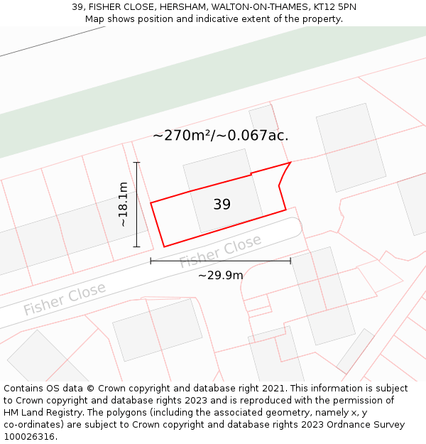 39, FISHER CLOSE, HERSHAM, WALTON-ON-THAMES, KT12 5PN: Plot and title map