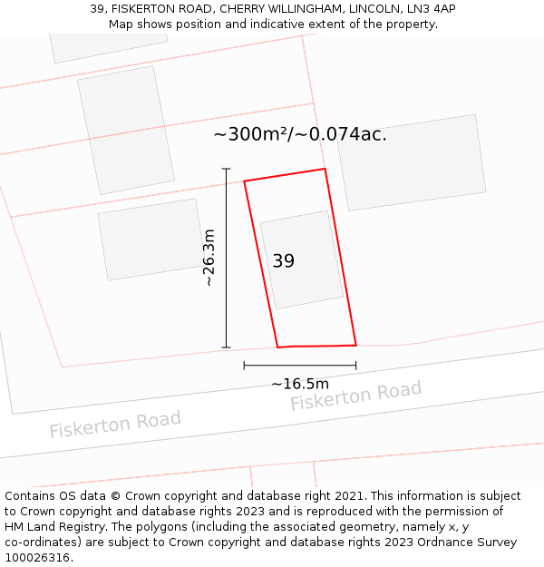 39, FISKERTON ROAD, CHERRY WILLINGHAM, LINCOLN, LN3 4AP: Plot and title map