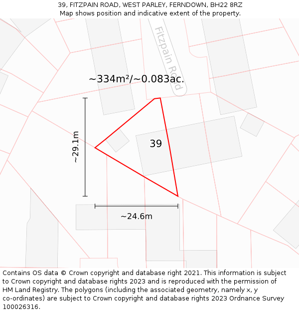 39, FITZPAIN ROAD, WEST PARLEY, FERNDOWN, BH22 8RZ: Plot and title map