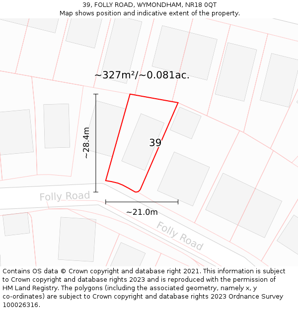 39, FOLLY ROAD, WYMONDHAM, NR18 0QT: Plot and title map