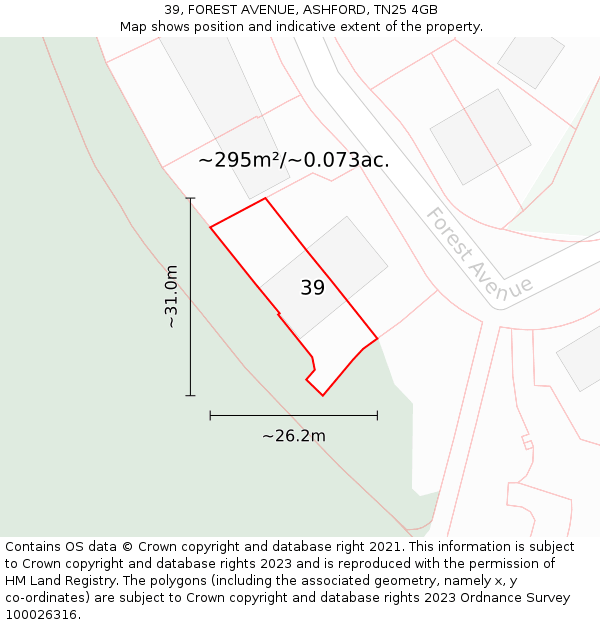 39, FOREST AVENUE, ASHFORD, TN25 4GB: Plot and title map