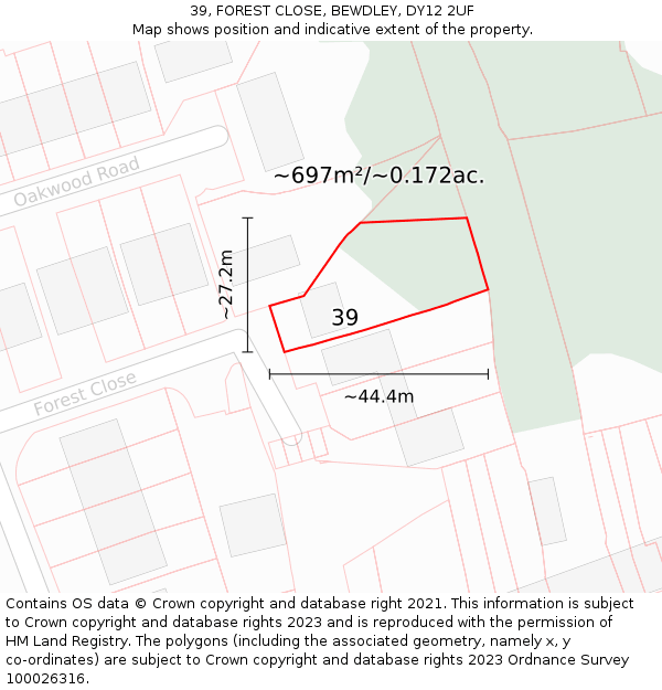 39, FOREST CLOSE, BEWDLEY, DY12 2UF: Plot and title map