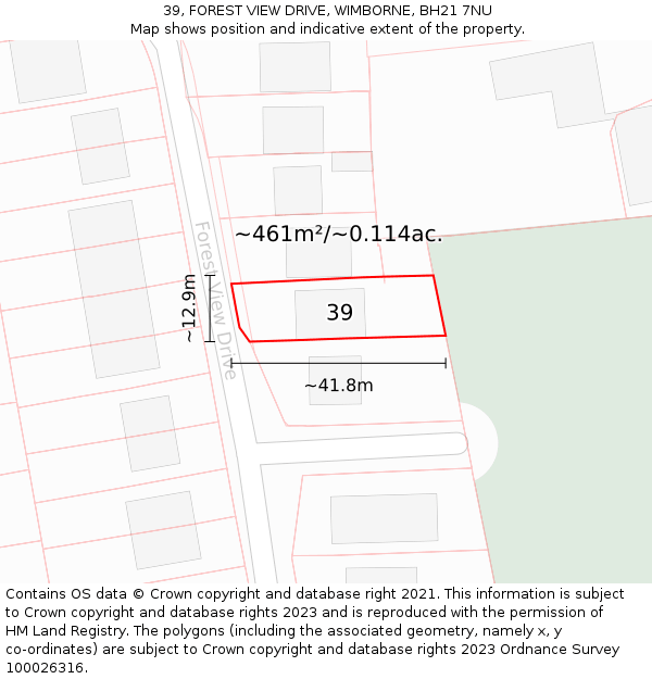 39, FOREST VIEW DRIVE, WIMBORNE, BH21 7NU: Plot and title map