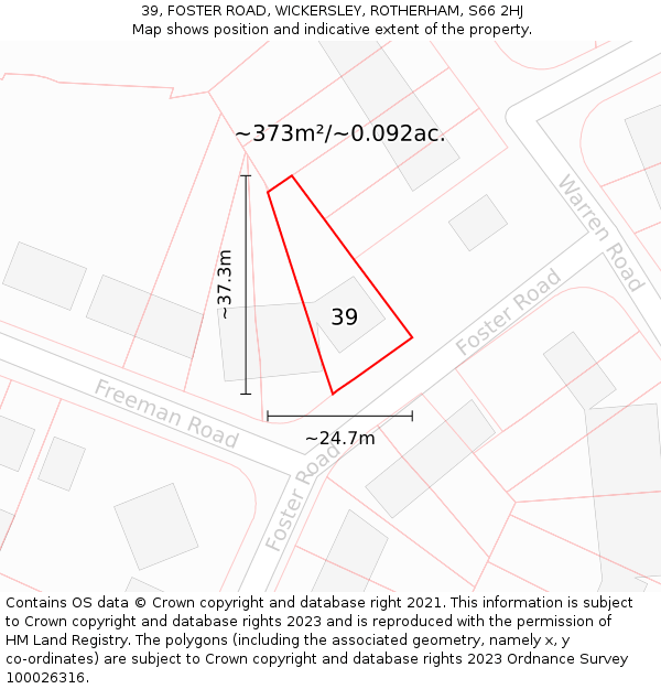 39, FOSTER ROAD, WICKERSLEY, ROTHERHAM, S66 2HJ: Plot and title map