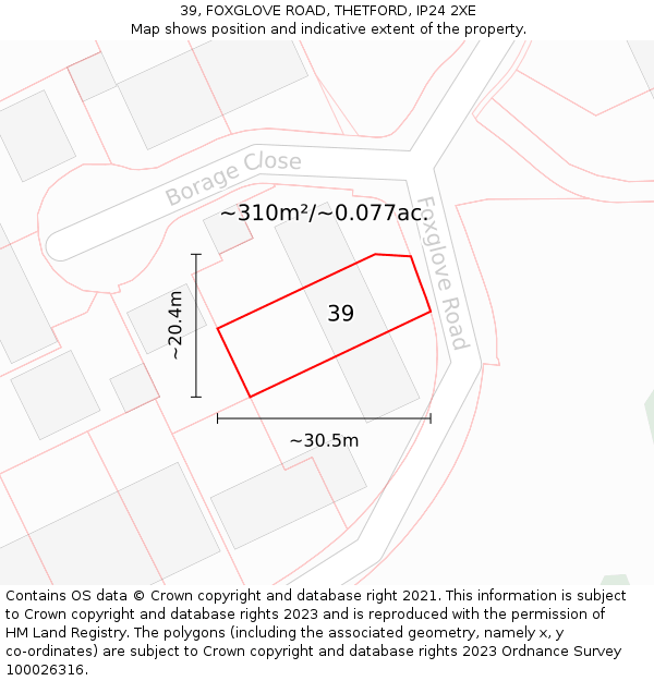 39, FOXGLOVE ROAD, THETFORD, IP24 2XE: Plot and title map