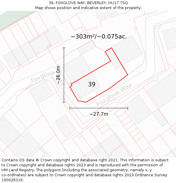 39, FOXGLOVE WAY, BEVERLEY, HU17 7SQ: Plot and title map