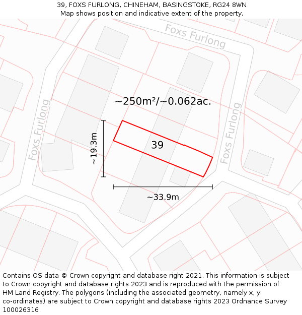 39, FOXS FURLONG, CHINEHAM, BASINGSTOKE, RG24 8WN: Plot and title map