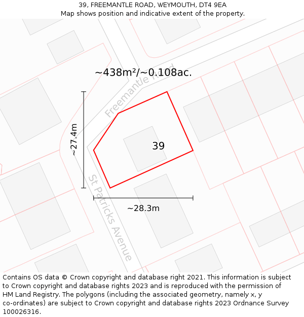 39, FREEMANTLE ROAD, WEYMOUTH, DT4 9EA: Plot and title map