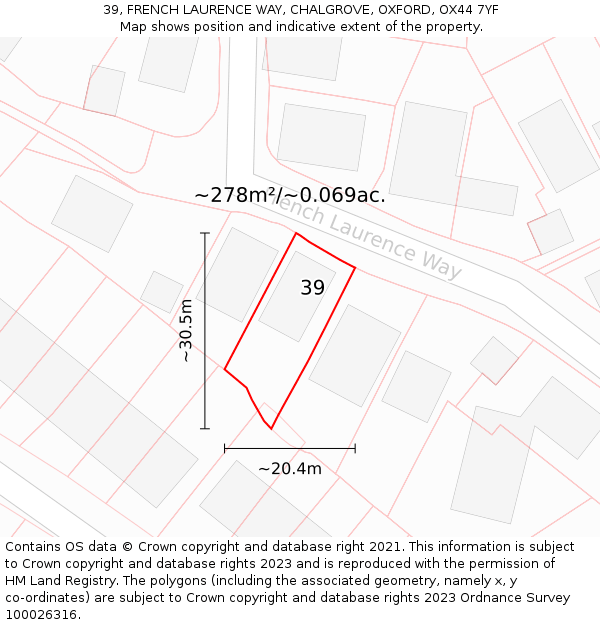 39, FRENCH LAURENCE WAY, CHALGROVE, OXFORD, OX44 7YF: Plot and title map