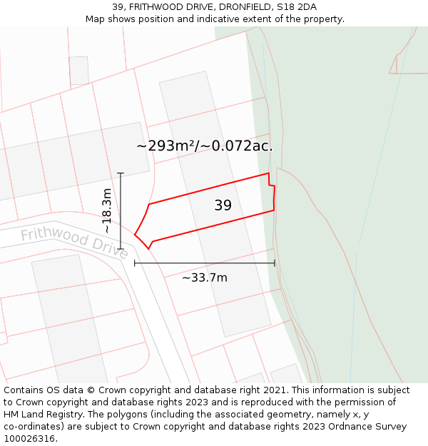 39, FRITHWOOD DRIVE, DRONFIELD, S18 2DA: Plot and title map