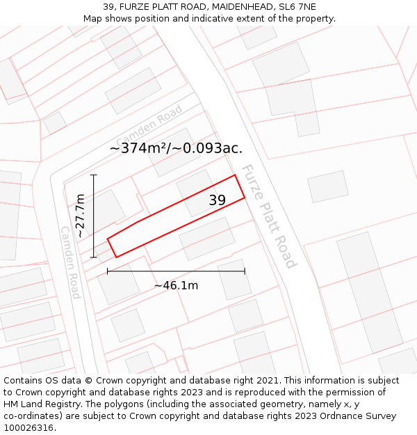 39, FURZE PLATT ROAD, MAIDENHEAD, SL6 7NE: Plot and title map