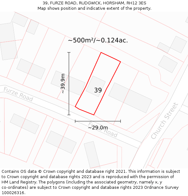 39, FURZE ROAD, RUDGWICK, HORSHAM, RH12 3ES: Plot and title map