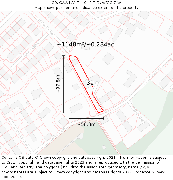 39, GAIA LANE, LICHFIELD, WS13 7LW: Plot and title map