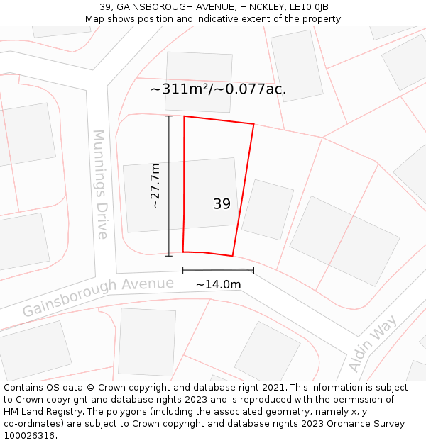 39, GAINSBOROUGH AVENUE, HINCKLEY, LE10 0JB: Plot and title map