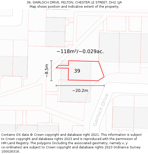 39, GAIRLOCH DRIVE, PELTON, CHESTER LE STREET, DH2 1JA: Plot and title map