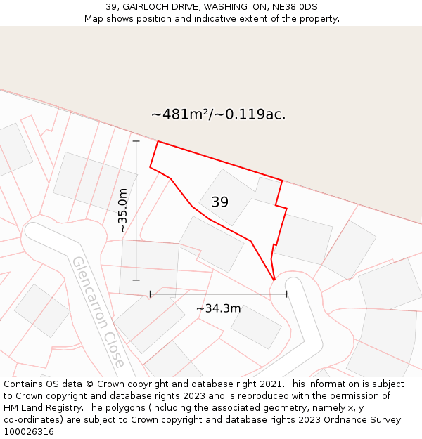 39, GAIRLOCH DRIVE, WASHINGTON, NE38 0DS: Plot and title map