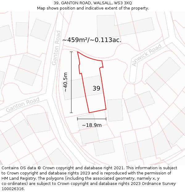 39, GANTON ROAD, WALSALL, WS3 3XQ: Plot and title map