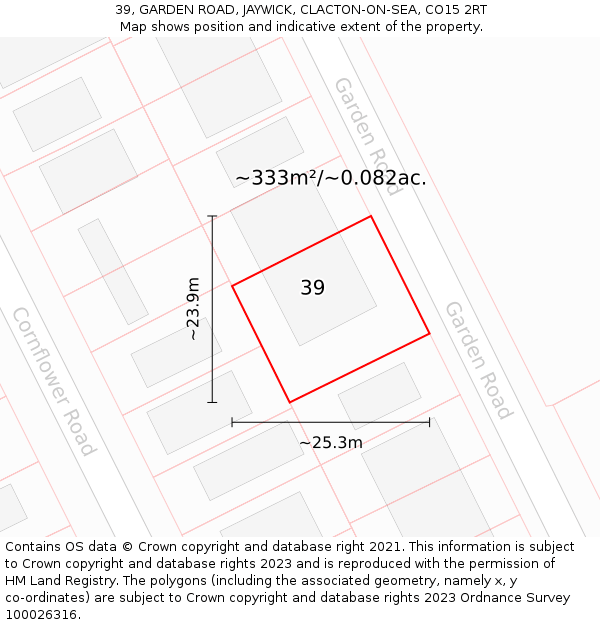 39, GARDEN ROAD, JAYWICK, CLACTON-ON-SEA, CO15 2RT: Plot and title map