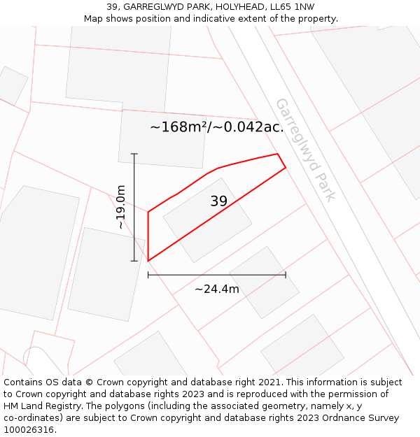 39, GARREGLWYD PARK, HOLYHEAD, LL65 1NW: Plot and title map