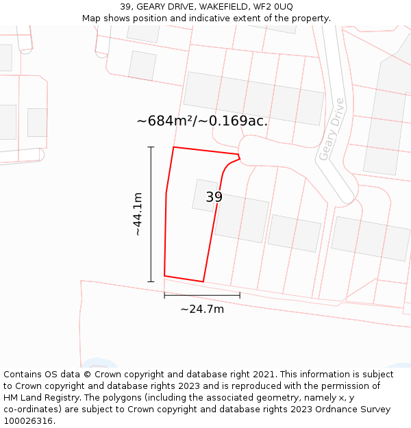 39, GEARY DRIVE, WAKEFIELD, WF2 0UQ: Plot and title map