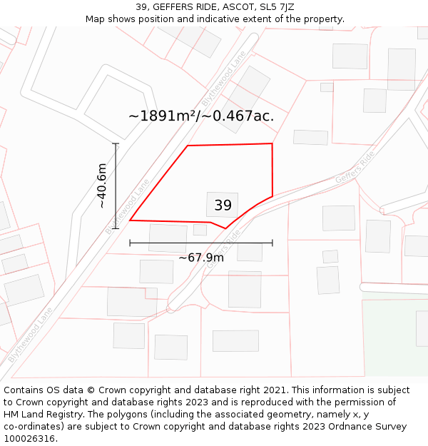 39, GEFFERS RIDE, ASCOT, SL5 7JZ: Plot and title map