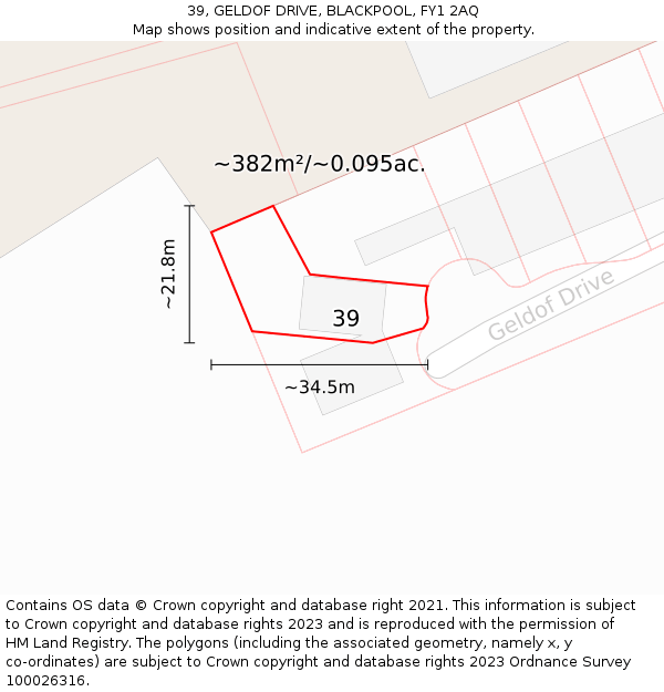 39, GELDOF DRIVE, BLACKPOOL, FY1 2AQ: Plot and title map