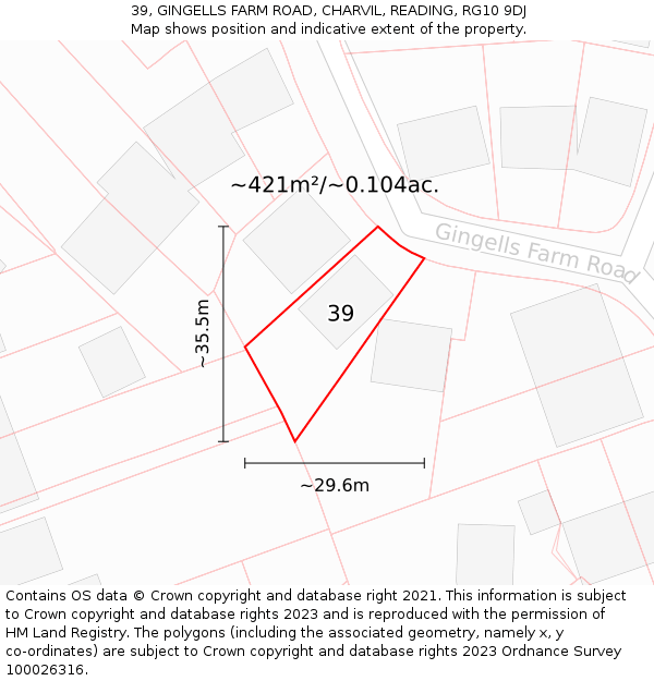 39, GINGELLS FARM ROAD, CHARVIL, READING, RG10 9DJ: Plot and title map