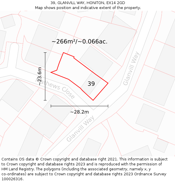 39, GLANVILL WAY, HONITON, EX14 2GD: Plot and title map