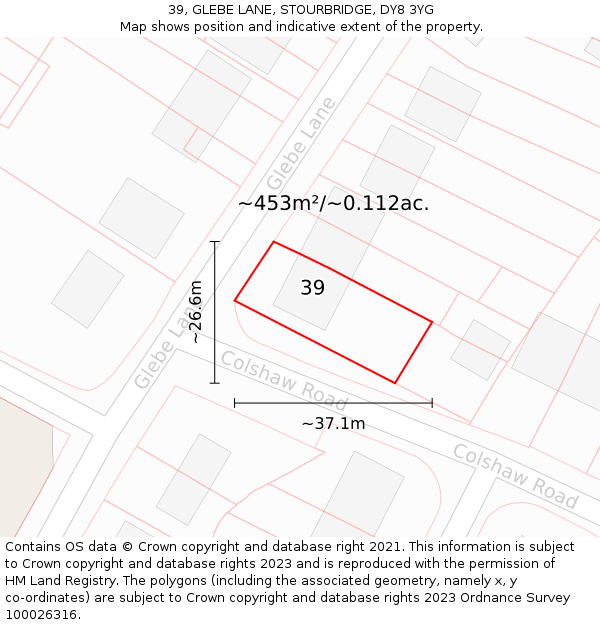 39, GLEBE LANE, STOURBRIDGE, DY8 3YG: Plot and title map
