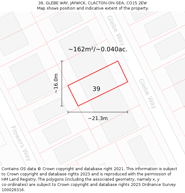 39, GLEBE WAY, JAYWICK, CLACTON-ON-SEA, CO15 2EW: Plot and title map