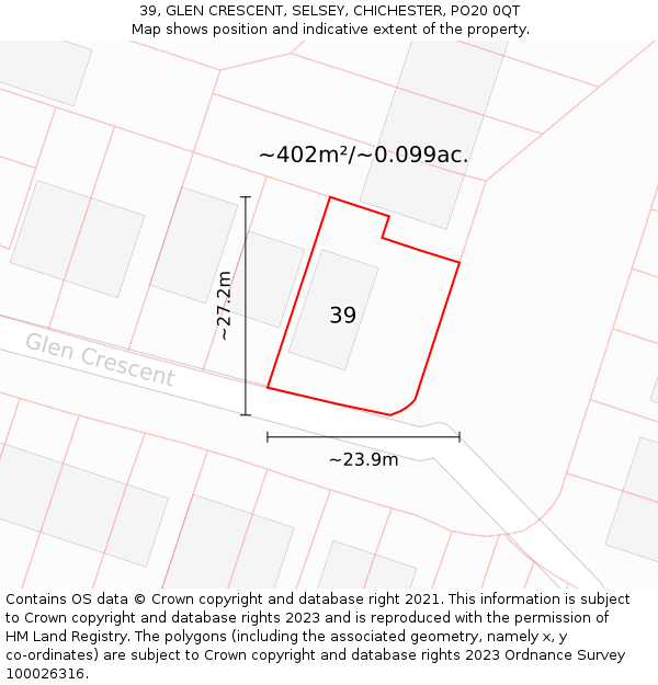 39, GLEN CRESCENT, SELSEY, CHICHESTER, PO20 0QT: Plot and title map